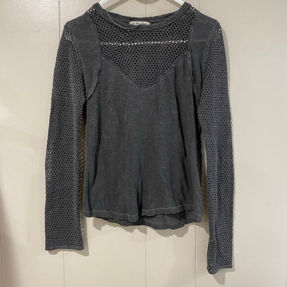 Free People We The Free Crochet Knit Long Sleeve Top • Charcoal Gray • Size M - Picture 1 of 6